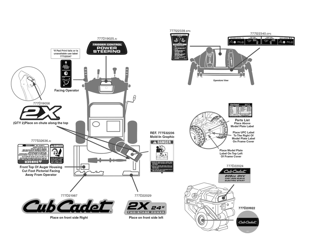 Label Map Diagram and Parts List for 2X24-INCH (31AM5BTR710)(2017) Cub Cadet Snow Blower